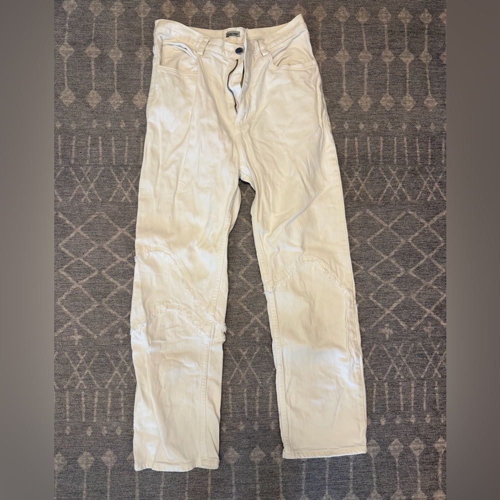 Rachel Comey 'Ticklers' Jeans Sz 6 Dirty White Frayed Straight Leg Hi